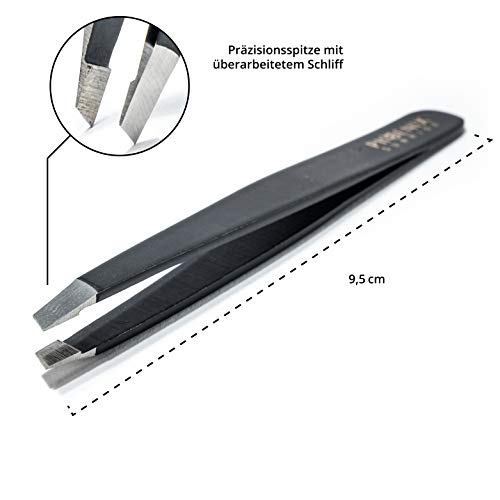 Pinza de depilar cejas con punta profesional de precisión, incluye estuche protector de calidad prémium para depilación – 9,5 cm diagonal – acero inoxidable