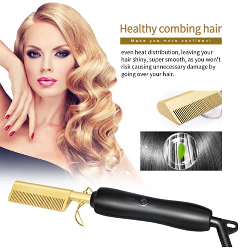 Plancha para el cabello Top Beauty, 450ºF Peine caliente de cerámica de alto calor Uso húmedo o seco Plancha para el cabello Peine de hierro Eléctrico Ecológico Oro Nuevo cepillo para el cabello