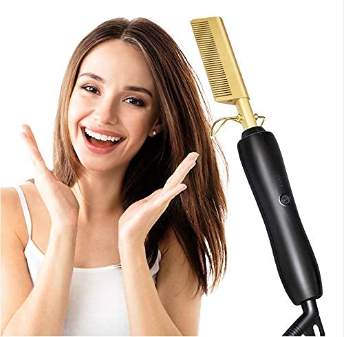 Plancha para el cabello Top Beauty, 450ºF Peine caliente de cerámica de alto calor Uso húmedo o seco Plancha para el cabello Peine de hierro Eléctrico Ecológico Oro Nuevo cepillo para el cabello