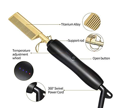 Plancha para el cabello Top Beauty, 450ºF Peine caliente de cerámica de alto calor Uso húmedo o seco Plancha para el cabello Peine de hierro Eléctrico Ecológico Oro Nuevo cepillo para el cabello