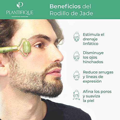 Plantifique - Rodillo Facial de Jade 100% Auténtico - Masajeador Facial Antiarrugas Para Tonificar y Reafirmar la Piel - Rodillo Masaje - Masajeadores Faciales - Masajeador de Ojos