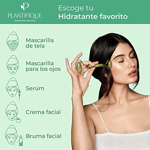 Plantifique - Rodillo Facial de Jade 100% Auténtico - Masajeador Facial Antiarrugas Para Tonificar y Reafirmar la Piel - Rodillo Masaje - Masajeadores Faciales - Masajeador de Ojos