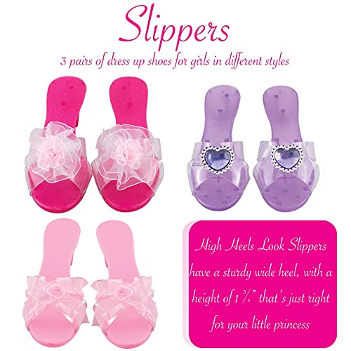 Playkidz- Incluye Joyas y 3 Pares de Zapatos de Princesa, 2 Tiaras, Pendientes y Collar, Regalo de Juego de Roles niñas pequeñas Vestir, Color surtido (Dress Up America 950)