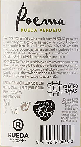 Poema Verdejo Vino Blanco D.O Rueda-6 botellas de 750 ml (Total 4.5 L) BODEGA CUATRO RAYAS