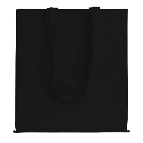 POLHIM® Bolsa Tela 100% Algodón Biodegradable,Reutilizable-Asas Largas de 70 cm.para Ropa,Manualidades,Alimentos,Verduras,IR de Paseo y Uso Diario,38x42cm, 220 gr/m2 (Negro, Paquete de 2 Unidades)