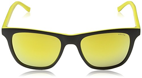 Police Hot 1 Gafas de Sol, Semi Matt Black & Yellow Frame/Gold Mirror Lens, 53 Unisex