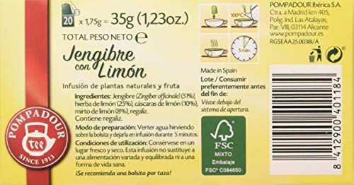 Pompadour Infusion Jengibre con Limón, 20 Bolsitas