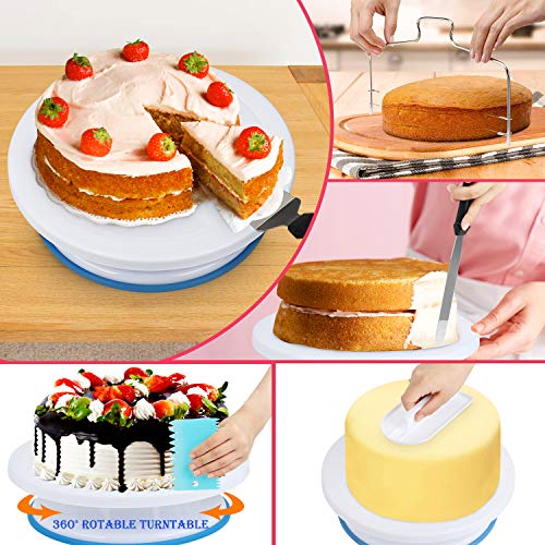 Popolic 120 pcs Juego de Decoración de Pasteles, Torta Giratoria, Cake Turntable, Decoración de Pasteles, Herramienta de Pastelería con 54 Boquillas de Tubería Regalos Originales para Mujer Navidad