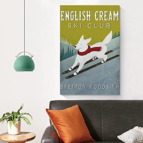 Póster de Golden Retriever Lpj English Cream Golden Retriever Skiing Club Poster Pintura Decorativa Lienzo para Pared de Sala de estar Pósters Pintura Dormitorio 30 x 45 cm