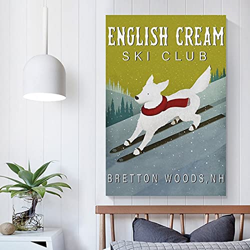 Póster de Golden Retriever Lpj English Cream Golden Retriever Skiing Club Poster Pintura Decorativa Lienzo para Pared de Sala de estar Pósters Pintura Dormitorio 30 x 45 cm