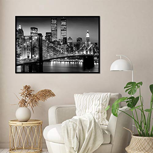 Póster New York - Puente de Brooklyn Lights World - Trade Center (91,5cm x 61cm) + 1 Póster con Motivo de Paraiso Playero