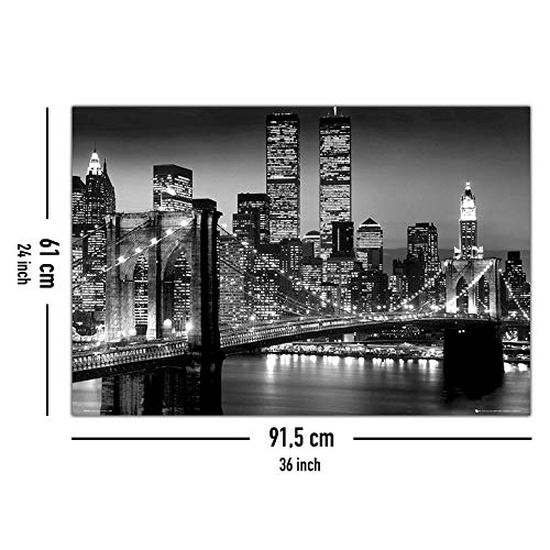 Póster New York - Puente de Brooklyn Lights World - Trade Center (91,5cm x 61cm) + 1 Póster con Motivo de Paraiso Playero