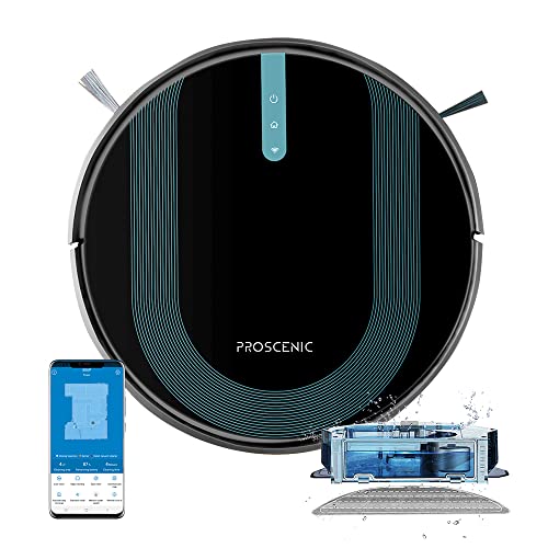 proscenic 850T Robot Aspirador y Fregasuelos, 3000Pa, Compatible con Alexa & Google Home, Muro Magnético, Depósito y Tanque 2 en 1 para Aspira, Barre, Friega y Pasa la Mopa, Azul Oscuro