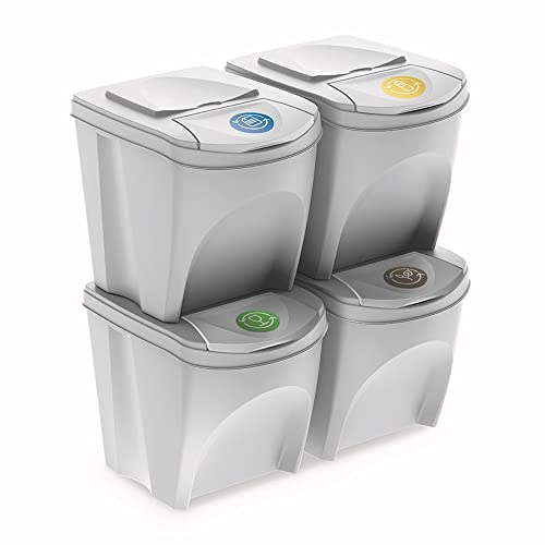 Prosperplast 160566 Juego de 4 Cubos de Reciclaje 100L Sortibox de plastico en Color Blanco, 4x25L