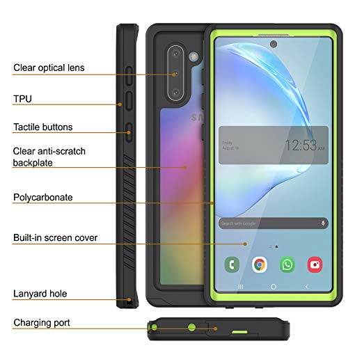 Punkcase Note 10 - Funda impermeable [serie extrema] [ajuste delgado] [certificado IP68] [a prueba de golpes] [a prueba de suciedad] [a prueba de nieve] compatible con Samsung Galaxy Note 10 [verde]