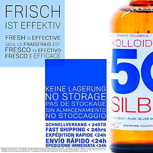 PureSilverH2O 1100ml Plata coloidal 2 x Botellas (Cada 500ml/25ppm) Plata coloidal + Spray (100ml/25ppm) - 99,99% de Plata Pura Made in Germany