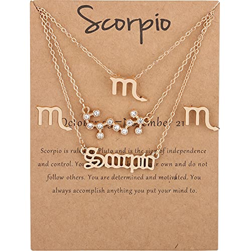 Qerrassa Collare Conjunto Para Mujere Oro zodiaco 6 Piezas Géminis Cáncer Leo Virgo Libra Escorpio Sagitario Capricornio Acuario Piscis Tauro Aries Collares Colgante Acero Inoxidable Colgantes