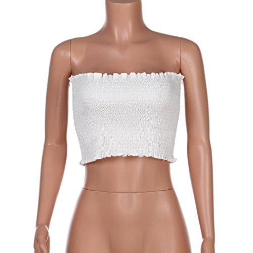 QinMM Camiseta sin Tirantes de Mujer, elásticas Tank Estampado Rose Boob Bandeau Tops Sujetador de lencería Camisa (Blanco, M)