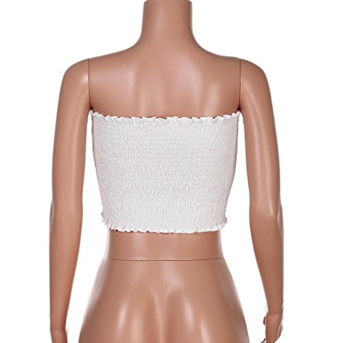 QinMM Camiseta sin Tirantes de Mujer, elásticas Tank Estampado Rose Boob Bandeau Tops Sujetador de lencería Camisa (Blanco, M)