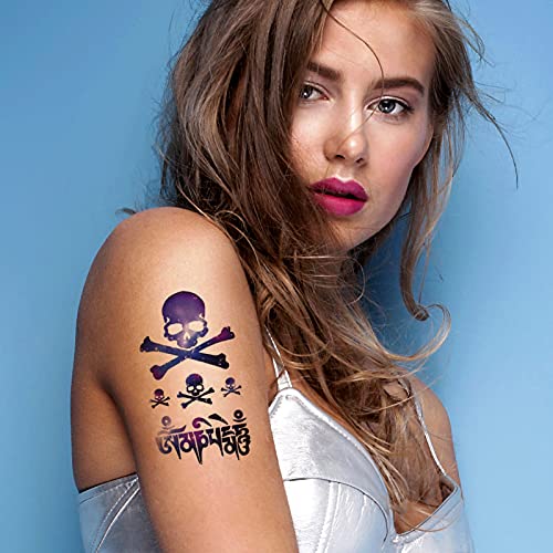 Qpout 60 hojas Tatuajes Temporales para Adultos Mujeres Hombres Niños, impermeable negro rojo tribal tatuaje pegatinas, cara brazo manga muñeca tatuaje, tótem flor mariposa cráneo animal pluma