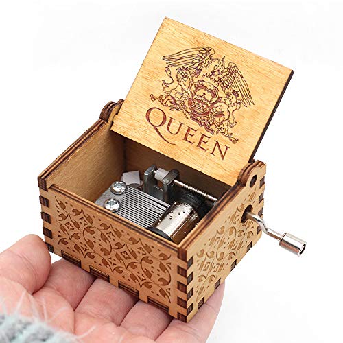 Queen Wood Music Box 18 Note Hand Crank Musical Boxes Antique Carved Musical Gifts Collections Home Decorations, Plays Bohemian Rhapsody(Part of Melody)