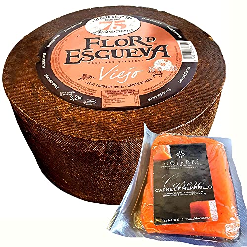 Queso Viejo Flor de Esgueva - Queso Curado Puro de Oveja - Elaborado con leche cruda madurado en corteza natural - Queso Curado con Membrillo Goierri (Queso Completo con Membrillo)