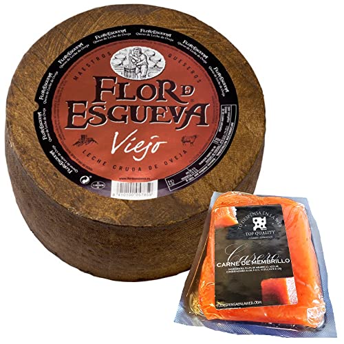 Queso Viejo Flor de Esgueva - Queso Curado Puro de Oveja - Queso Completo Formato 1 Kilo - Elaborado con leche cruda madurado en corteza natural - Queso Curado con Membrillo TDW