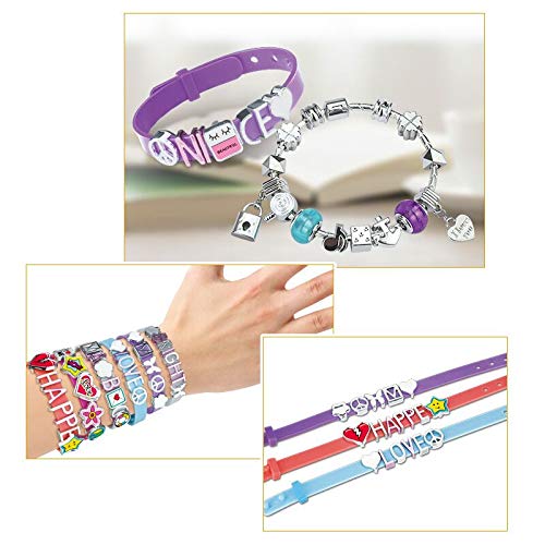 Queta Kit para Hacer Pulseras Niñas,6pcs Pulsera de Letras DIY,Kit de Fabricación de Pulseras Niñas de Silicona con 20 Cuentas de Patrón,45 Letras,26 Letras Rosas.Manualidades DIY Niños Chico,Chica