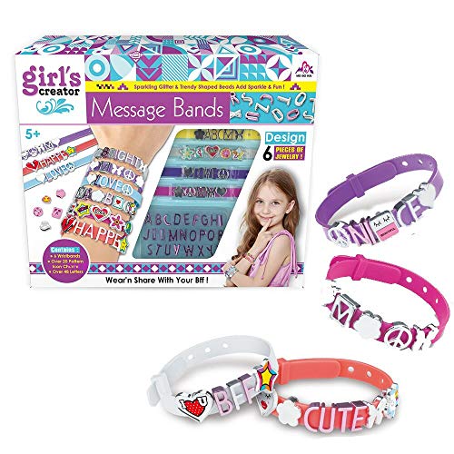 Queta Kit para Hacer Pulseras Niñas,6pcs Pulsera de Letras DIY,Kit de Fabricación de Pulseras Niñas de Silicona con 20 Cuentas de Patrón,45 Letras,26 Letras Rosas.Manualidades DIY Niños Chico,Chica