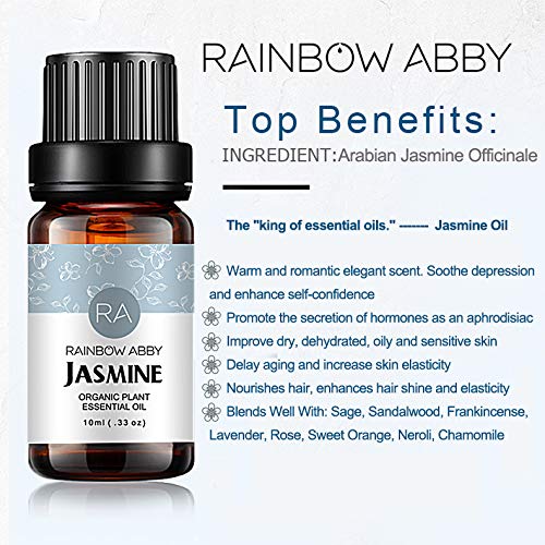 RAINBOW ABBY Jazmín Aceite Esenciales Aromaterapia Ahora 100% Puros Orangicos Establecidos Para Difusor - 10ml