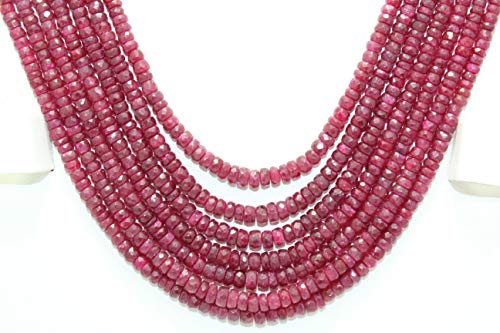 Rajasthan Gems - Collar de cuentas de rubí rojo con tratamiento facetado, 7 líneas, 565 quilates