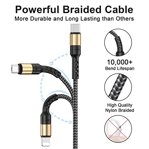 RAVIAD 3 en 1 Multi Cable de Carga, Multi USB Cargador Cable [1.2M] Nylon Múltiples Micro USB Tipo C para Android Samsung Galaxy S10/S9/S8/S7, Huawei P30/P20, Sony, Xiaomi, OnePlus- Oro