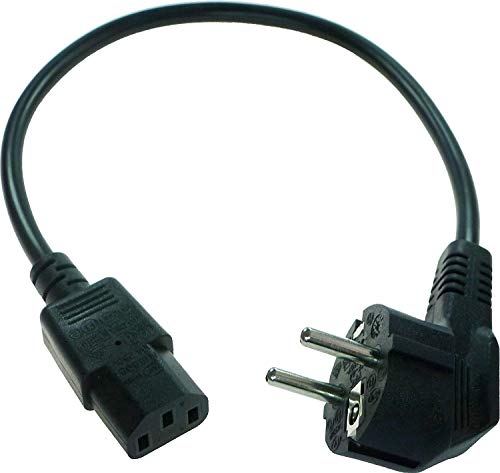 Rayber Cable de alimentación corto de 40 cm para aparatos de contacto frío de 90° (tipo E+F) – enchufe IEC recto.