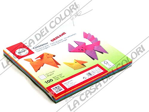 Rayher 71831000 Papel de Origami, 100 hojas en 10 colores, Papel para papiroflexia 15x15 cm, 80 g/m²