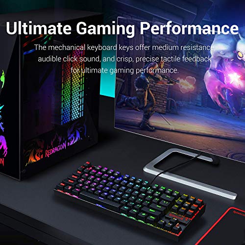 Redragon Teclado para Juegos Mecánico RGB LED Iluminado K552 KUMARA 87 Teclas Teclado Mecánico Interruptor Azul para PC Gaming Diseño Compacto De Metal ABS (Diseño QWERTY US - Iluminación RGB)