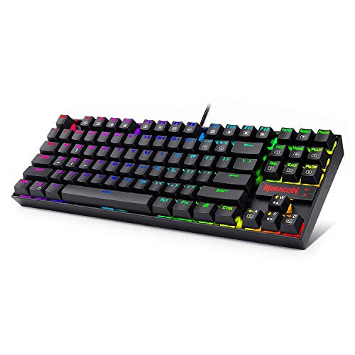 Redragon Teclado para Juegos Mecánico RGB LED Iluminado K552 KUMARA 87 Teclas Teclado Mecánico Interruptor Azul para PC Gaming Diseño Compacto De Metal ABS (Diseño QWERTY US - Iluminación RGB)