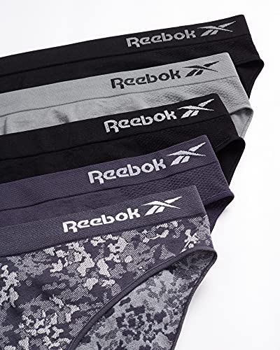 Reebok Women's Underwear - Seamless Bikini Briefs (5 Pack), Size Small, Grey/Black