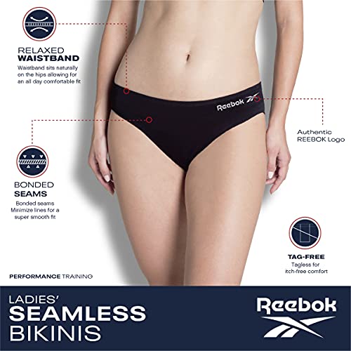 Reebok Women's Underwear - Seamless Bikini Briefs (5 Pack), Size Small, Grey/Black