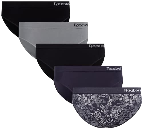 Reebok Women's Underwear - Seamless Bikini Briefs (5 Pack), Size Small, Grey/Black