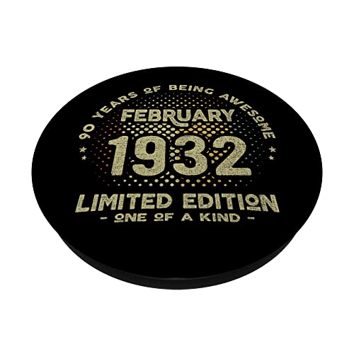 Regalo 90 años Cumpleaños Hombre Mujer - Febrero 1932 PopSockets PopGrip Intercambiable