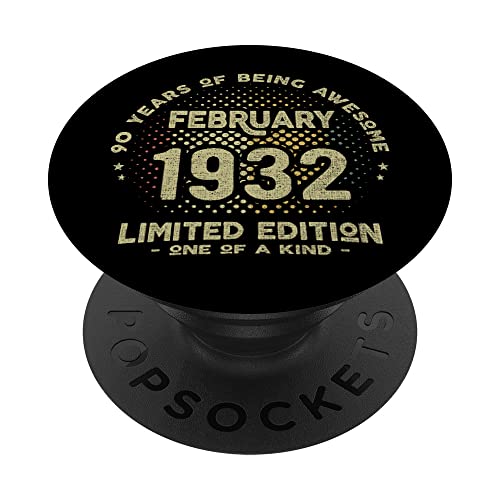 Regalo 90 años Cumpleaños Hombre Mujer - Febrero 1932 PopSockets PopGrip Intercambiable