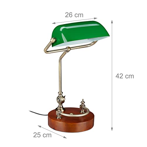 Relaxdays - Lámpara de mesa, 26.5 x 40 cm, E27, lámpara de escritorio de banquero, color verde
