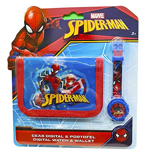 Reloj Digital Spiderman + Billetera Estampada Spiderman.El Regalo Ideal para niños.Relojes para niños a Partir de 3 años.Producto Oficial