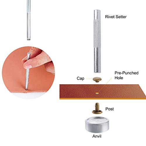 Remaches de Cuero 240 piezas Remache de Doble Tapa 2 Tamaños con Kit de Herramienta de Fijación para Artesanía de Cuero Reparación de Decoración 3 Color
