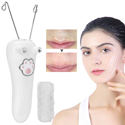 Removedor de vello facial eléctrico para el cuerpo, Depiladora de hilo de algodón, Herramienta de eliminación de vello físico enhebrador para labios faciales Mejillas de mentón Todo el cuerpo(blanco)