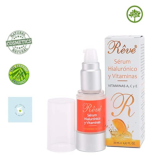 REVE Sérum Facial Hialurónico y Vitamina C, A y E - Antiarrugas y Antiedad - Hidratación y Luminosidad - Hombre y Mujer, Día y Noche - Cosmética de Calidad sin parabenes, todas las pieles - 20 ml