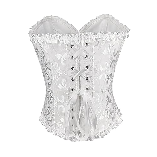 RHISLEO Top de corsé deshuesado con encaje floral burlesque vasco Bustier Shaper Overbust para mujer, Blanco floral., 38