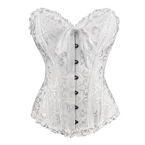 RHISLEO Top de corsé deshuesado con encaje floral burlesque vasco Bustier Shaper Overbust para mujer, Blanco floral., 38