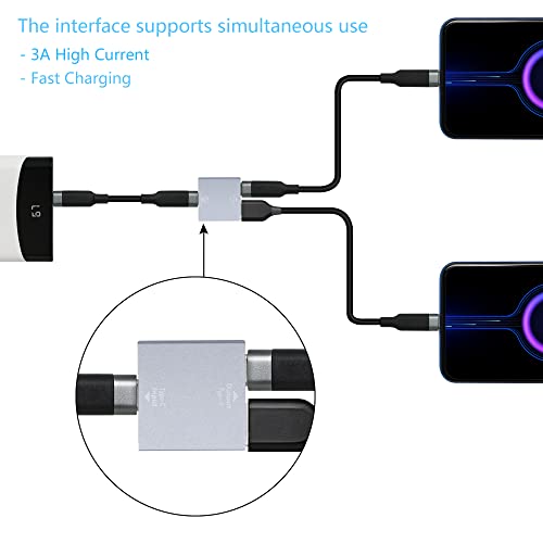 RIIEYOCA Divisor de carga USB 2 en 1, USB tipo C hembra a USB C y USB A hembra adaptador de carga rápida, compatible con dos dispositivos para cargar al mismo tiempo (gris)