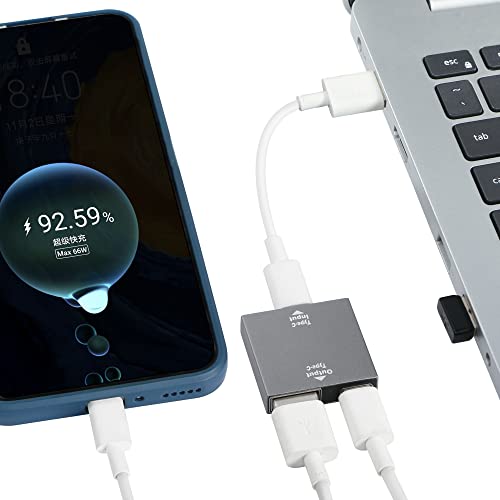 RIIEYOCA Divisor de carga USB 2 en 1, USB tipo C hembra a USB C y USB A hembra adaptador de carga rápida, compatible con dos dispositivos para cargar al mismo tiempo (gris)